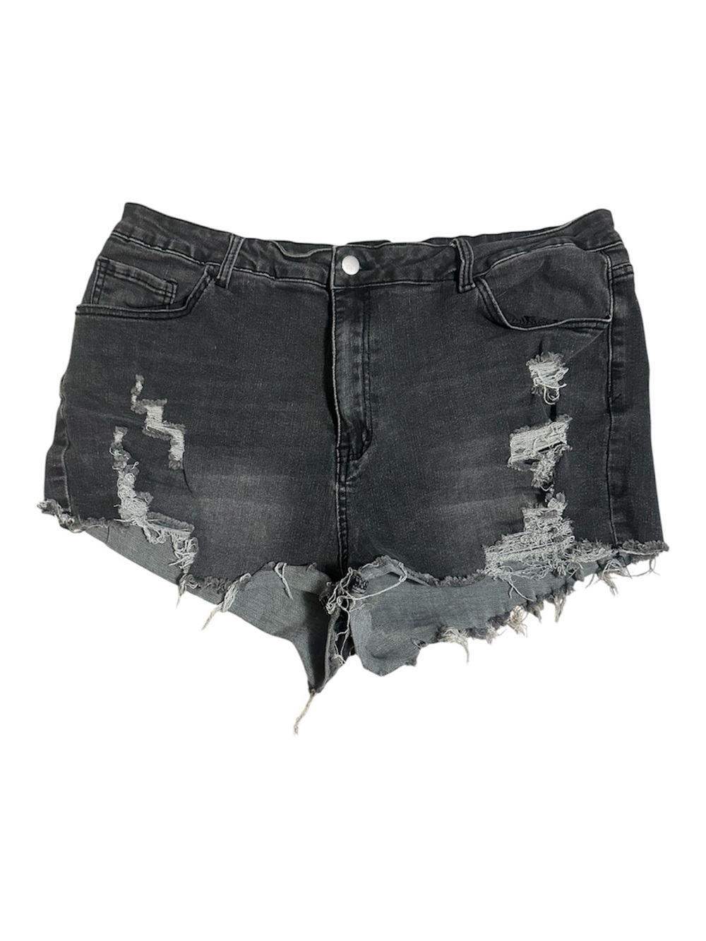 SHEIN Black Distressed Frayed Denim Shorts